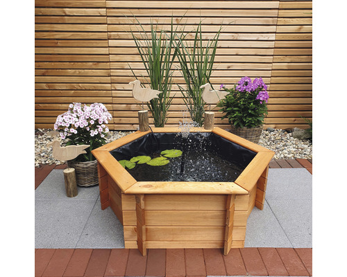 Raised pond, mini pond, raised bed promadino hexagon 100 cm including solar pump 122 x 105 x 40 cm