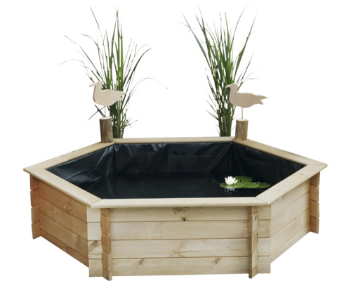 High pond promadino mini pond 6-corner high pond, honey brown with pond liner 145 x 128 x 41 cm