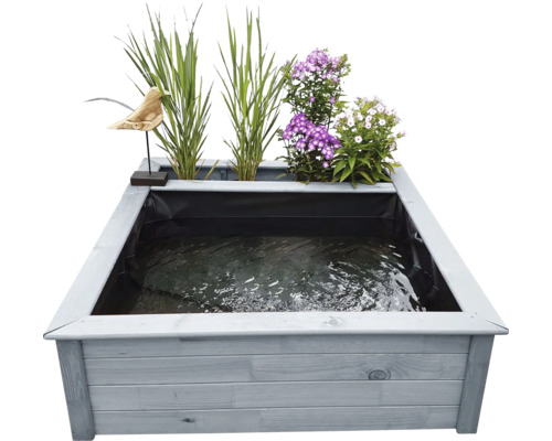 Promadino raised pond, mini pond with side planting zone, grey with pond liner, 146 x 127 x 40 cm