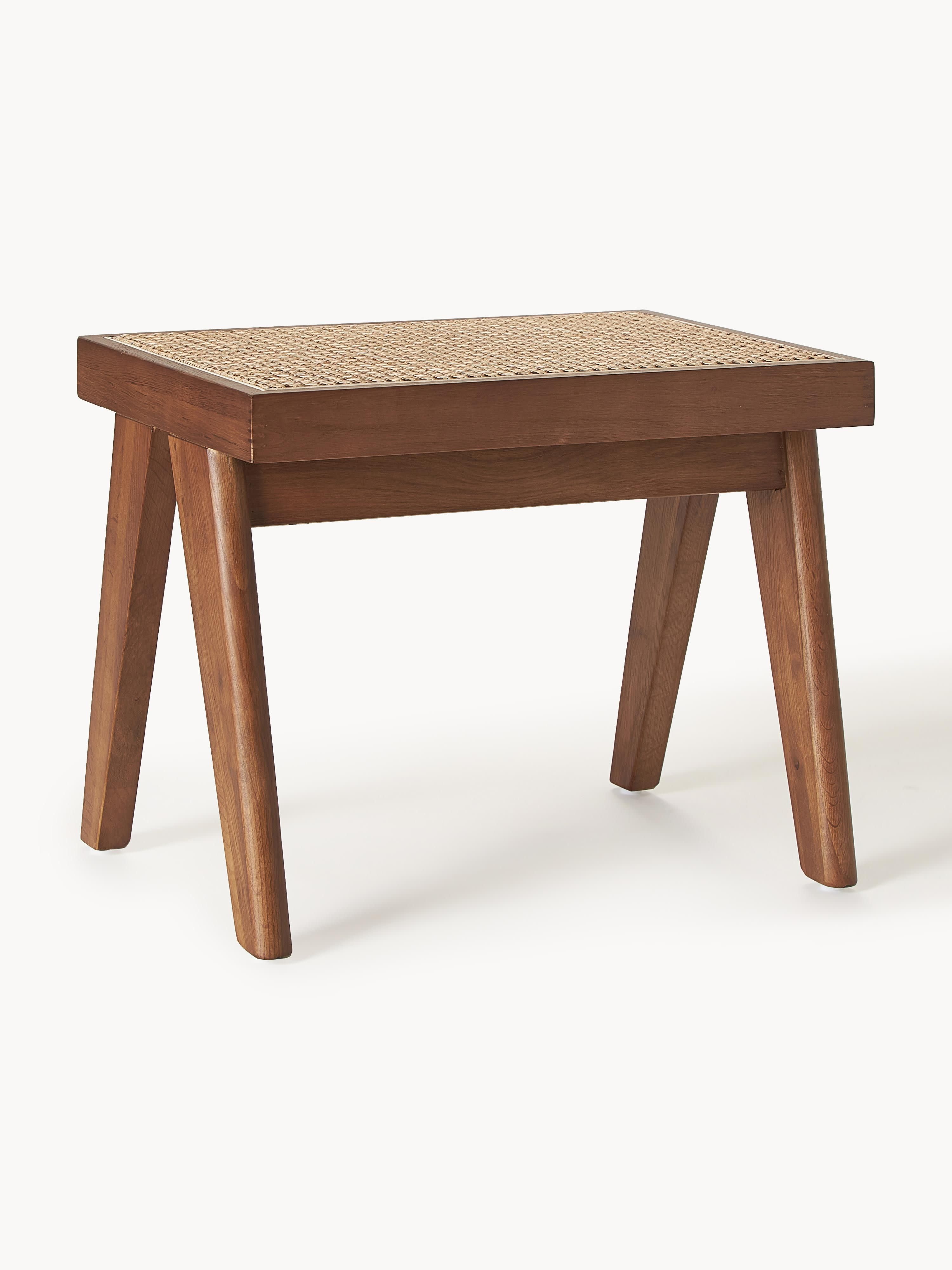 Westwing Collection Sissi stool with Viennese wickerwork, Dark oak wood, light beige