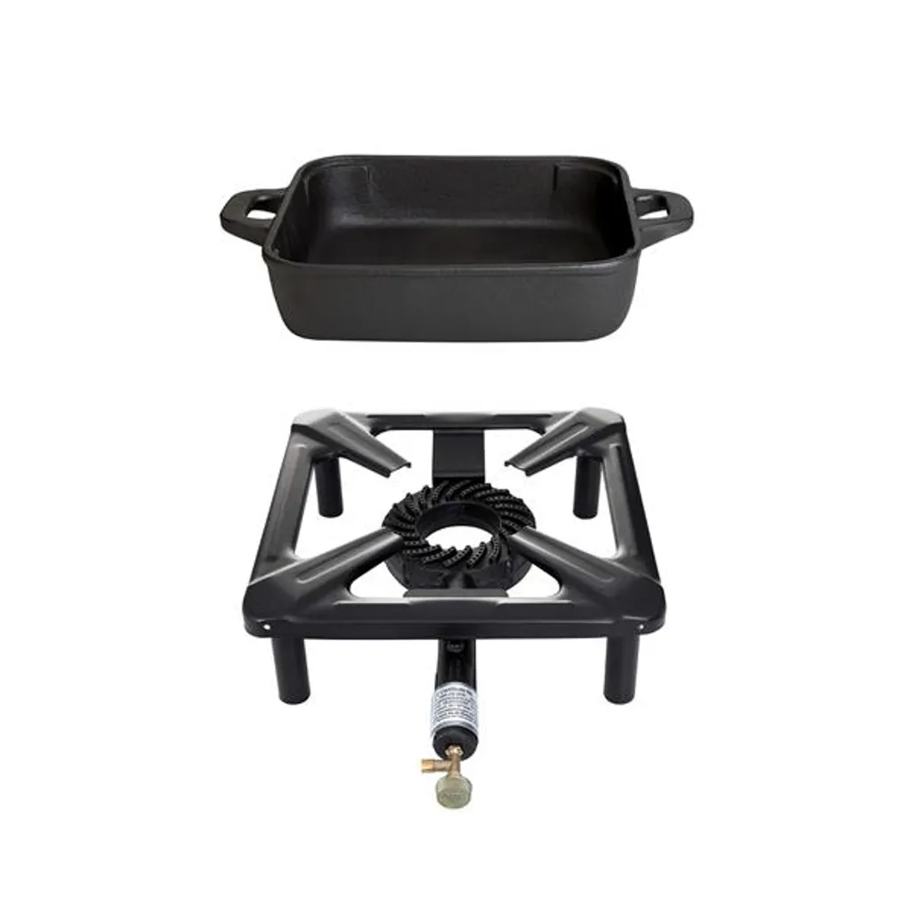 ALLGRILL Small camping stove set with cast iron pan 25 x 25 cm - without flame failure device