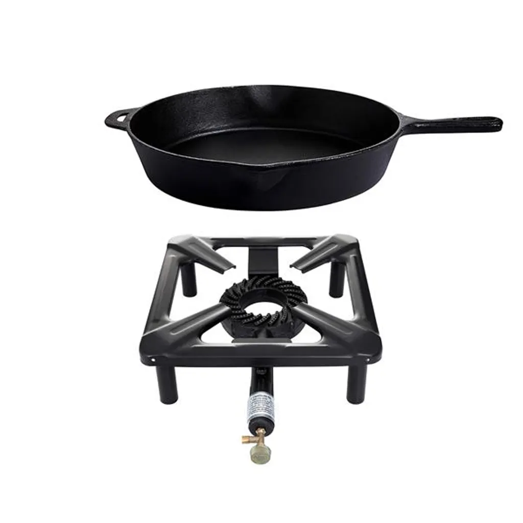 ALLGRILL Small camping stove set with cast iron pan Ø 35 cm - without flame failure device