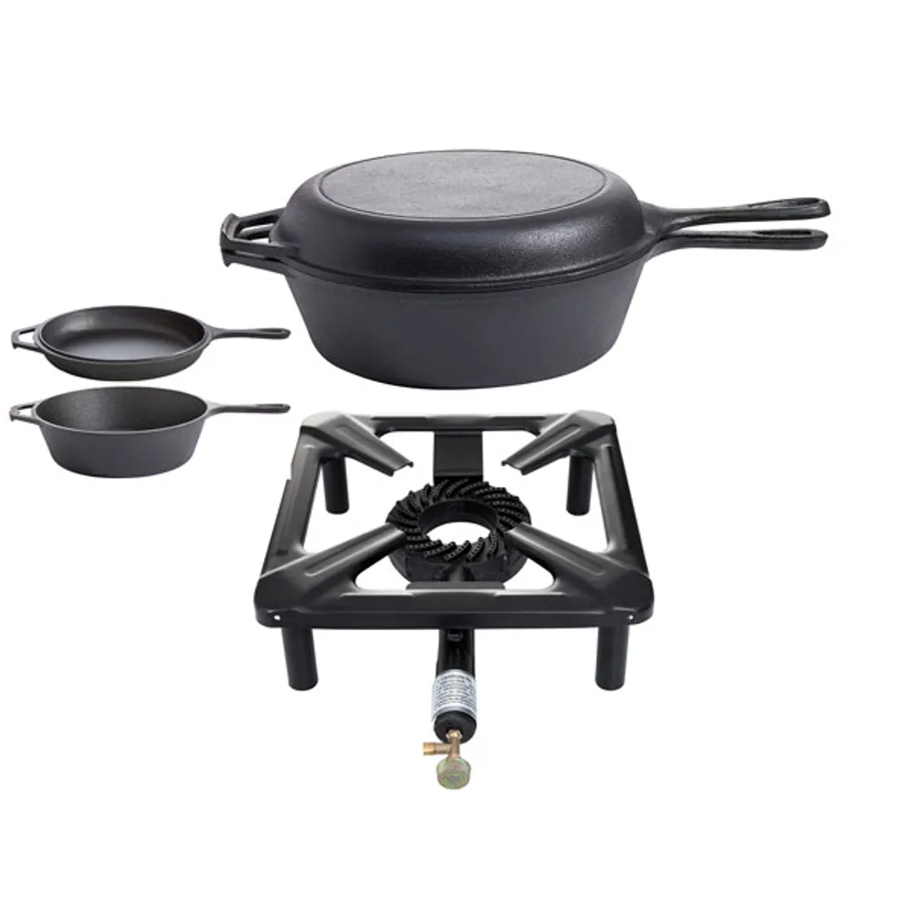 ALLGRILL Stovetop cooker set with cast iron pans, combination set Ø 25.5 cm