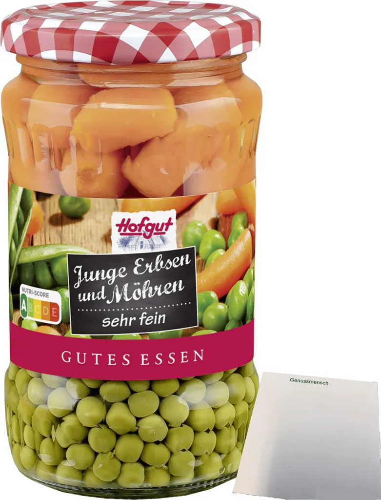 Hofgut peas, very fine with carrots (370ml jar) + usy block 382g