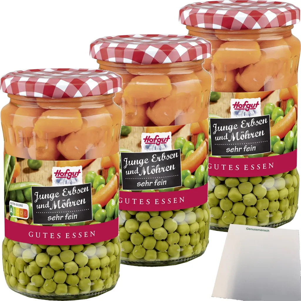 Lutz Hofgut peas, very fine with carrots, 3-pack (3 x 370ml jars) + usy block 1122g