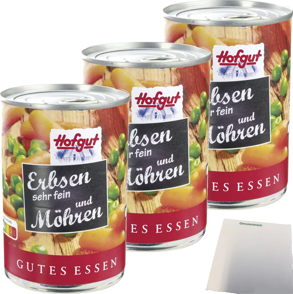 Hofgut peas, very fine with carrots, 3-pack (3 x 425ml cans) + usy block 1287g