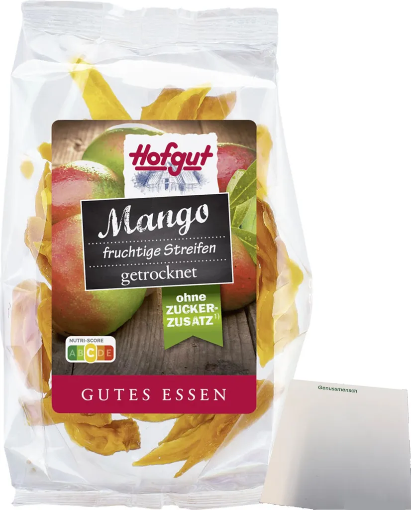 Hofgut dried mango strips (100g bag) + usy block 112g