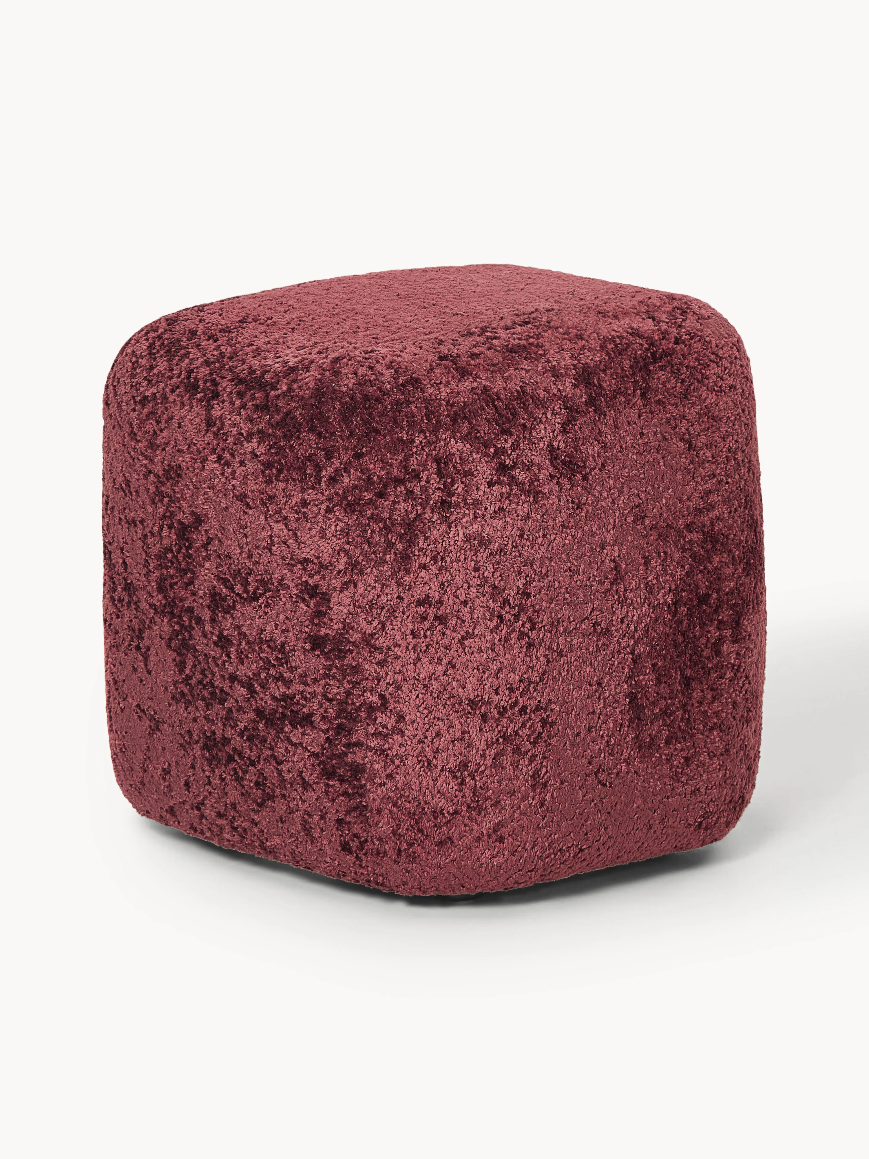 Westwing Collection High ottoman cloud made of teddy bouclé, Teddy Bouclé Wine Red