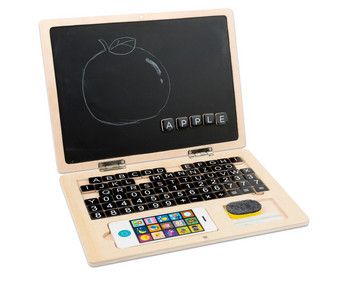 Wooden laptop with chalkboard