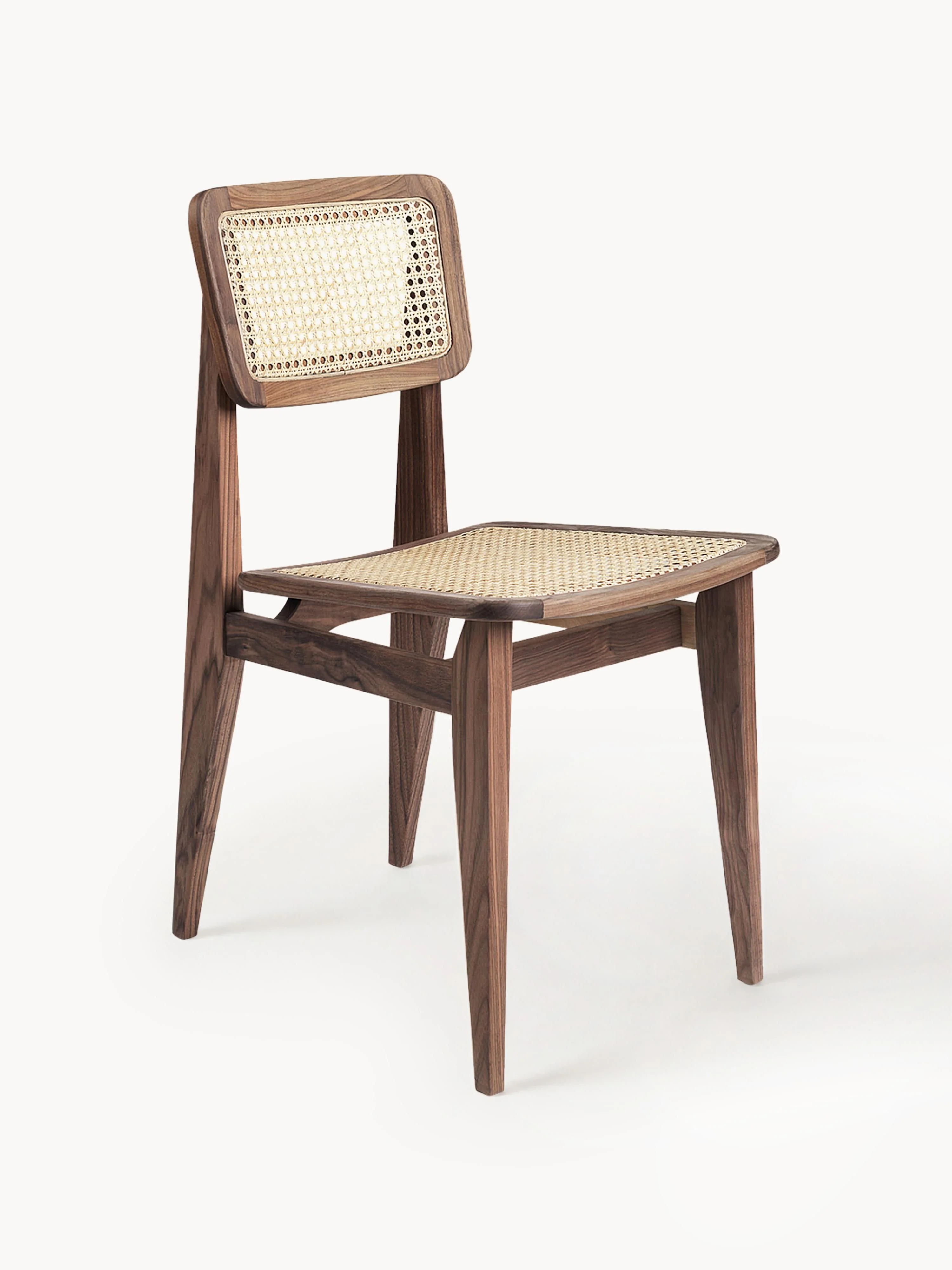 gubi Wooden C-chair made of walnut wood with Viennese caning, Walnut wood, light beige