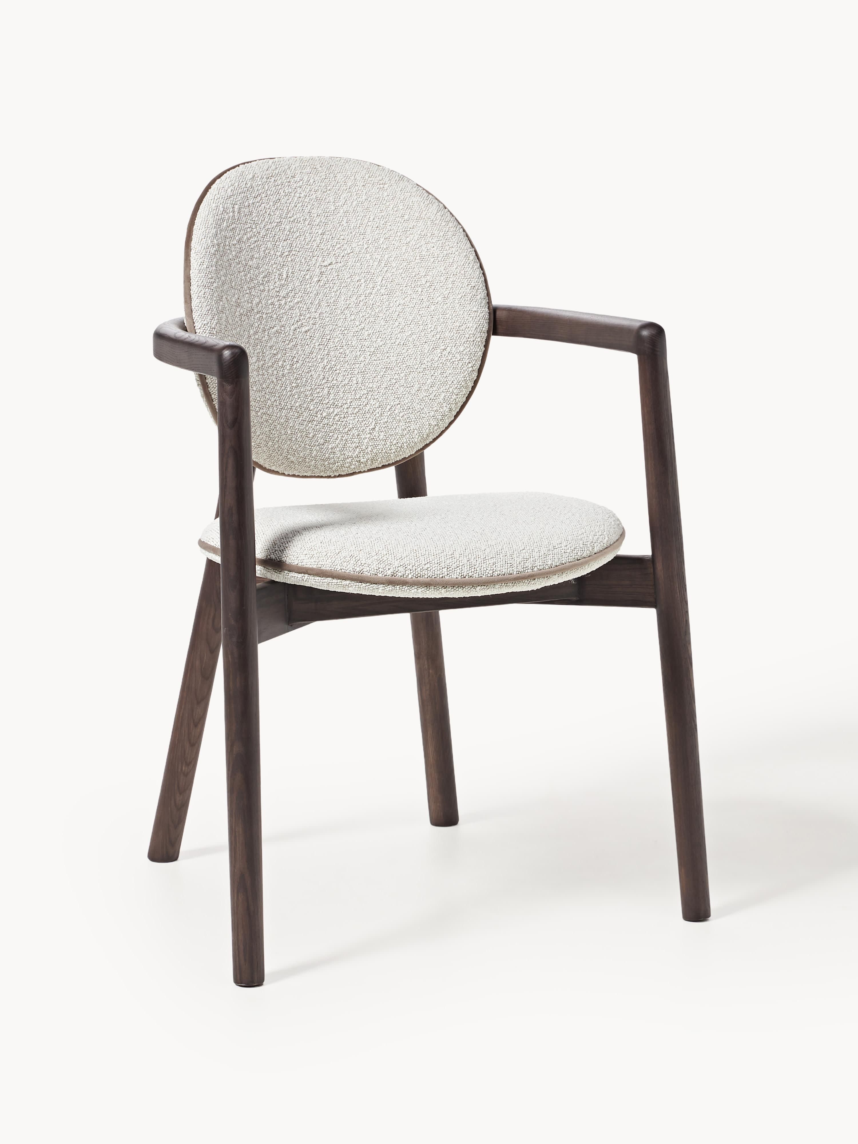 Westwing Collection Maia wooden chair with bouclé upholstery, Bouclé white, dark ash wood