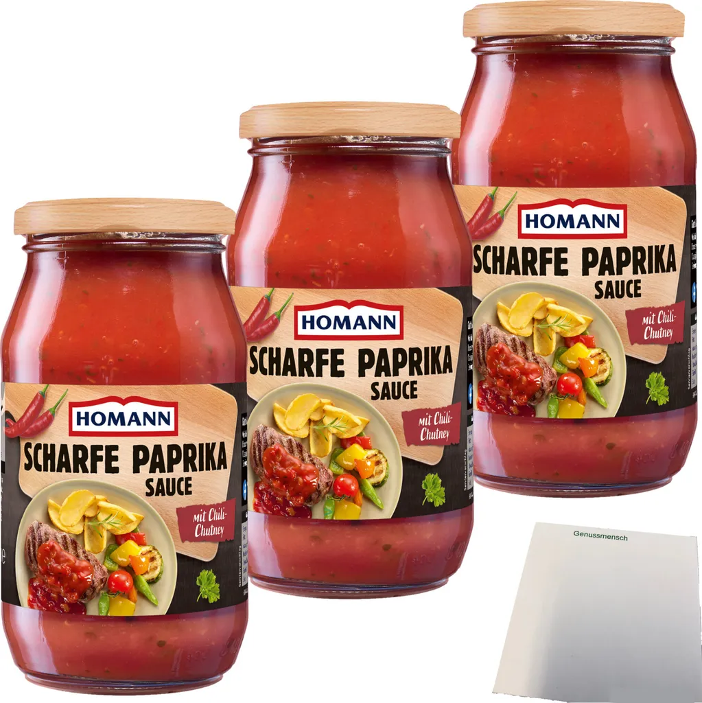 Homann hot paprika sauce really spicy 3-pack (3x400ml glass) + usy block