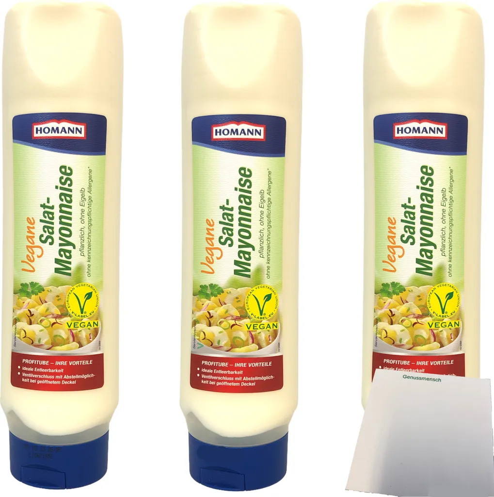 Homann vegan mayonnaise 50% lactose gluten-free 3-pack (3x875ml tube) + usy block