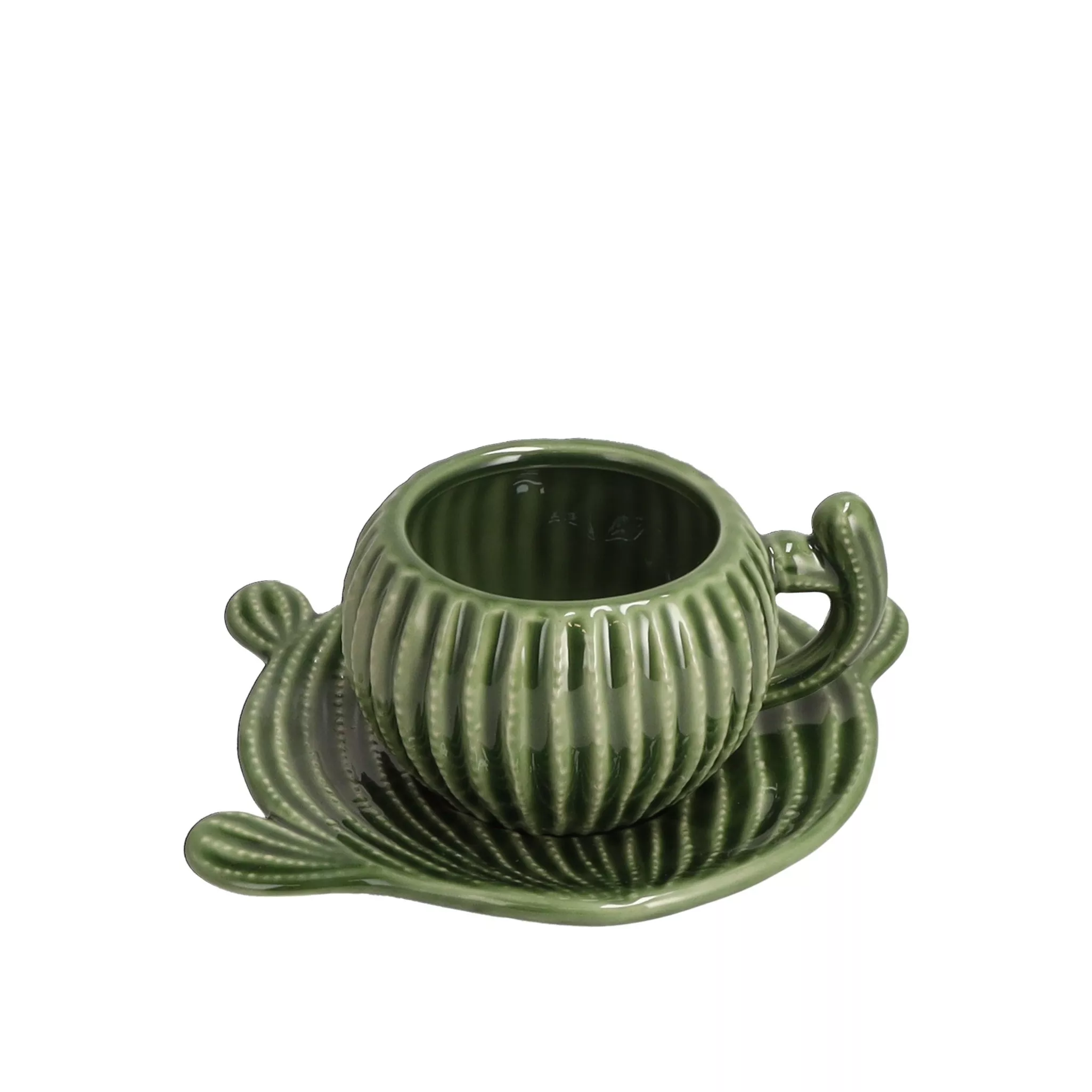 home&you CUP AND SAUCER Cacti, 180 ml, Dark green 