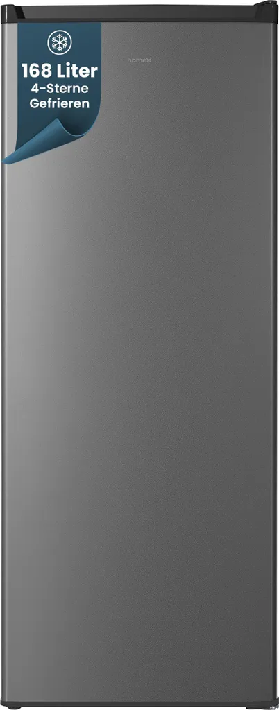 homeX Freezer, Large Deep Freezer - 168L Net Capacity, 4-Star Freezing, Freestanding, Quiet, Silver