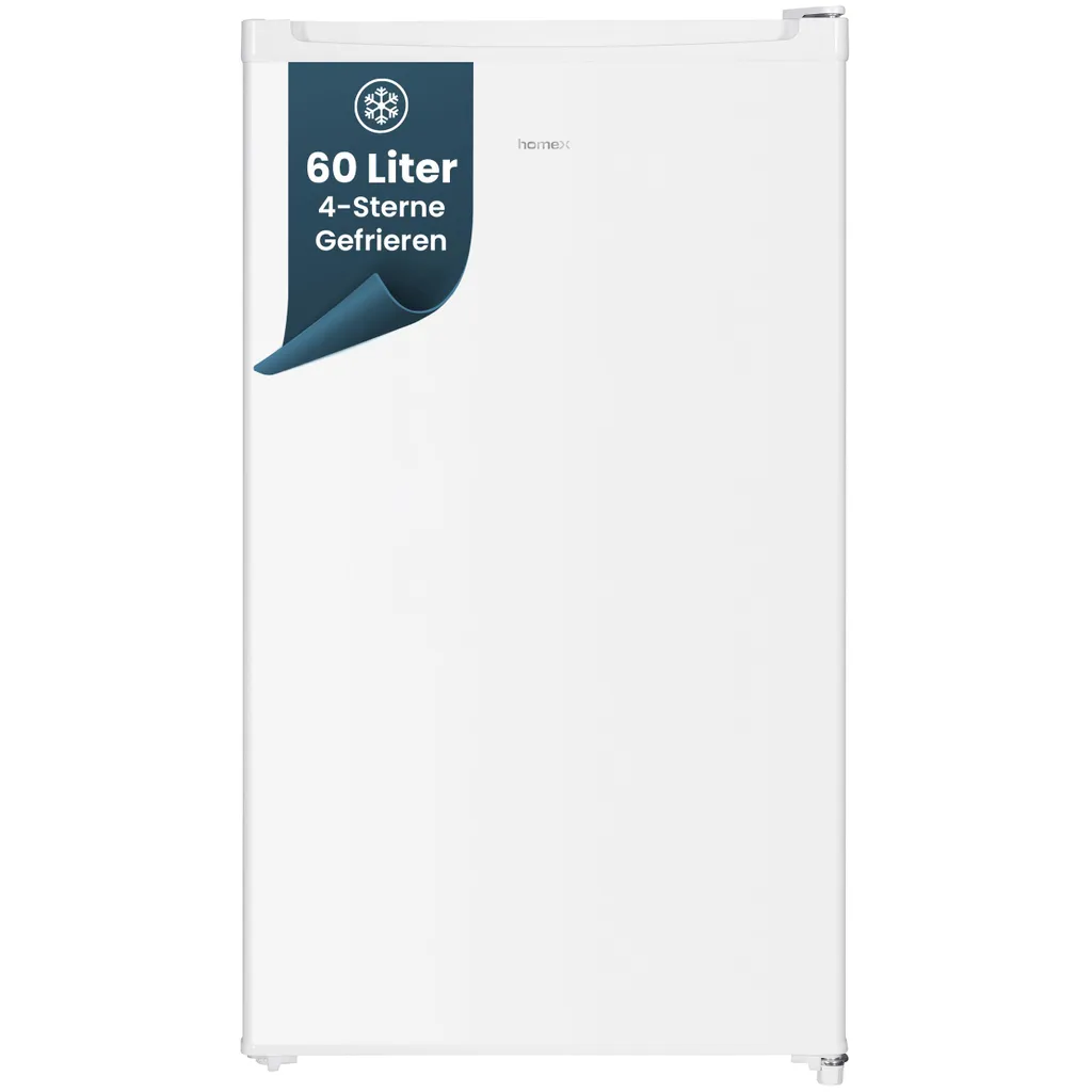 homeX Freezer, Small Freezer - 60L Net Capacity, 4-Star Freezing, Compact Freezer, Freestanding, White
