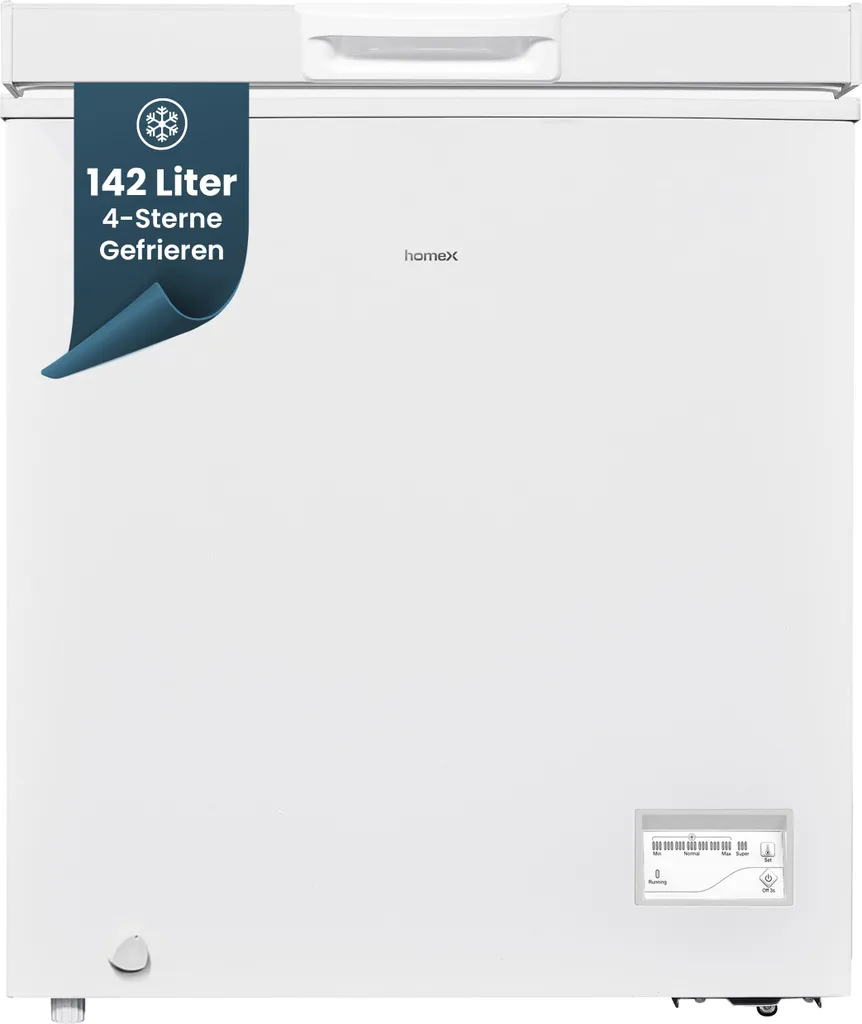 homeX Chest Freezer, Small Chest Freezer - 142L Net Capacity, 4-Star Freezing, Chest Freezer with Super Freeze Function, White