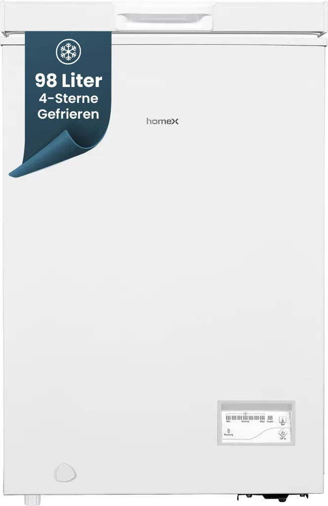 homeX Chest Freezer, Small Chest Freezer - 98L Net Capacity, 4-Star Freezing, Chest Freezer with Super Freeze Function, White