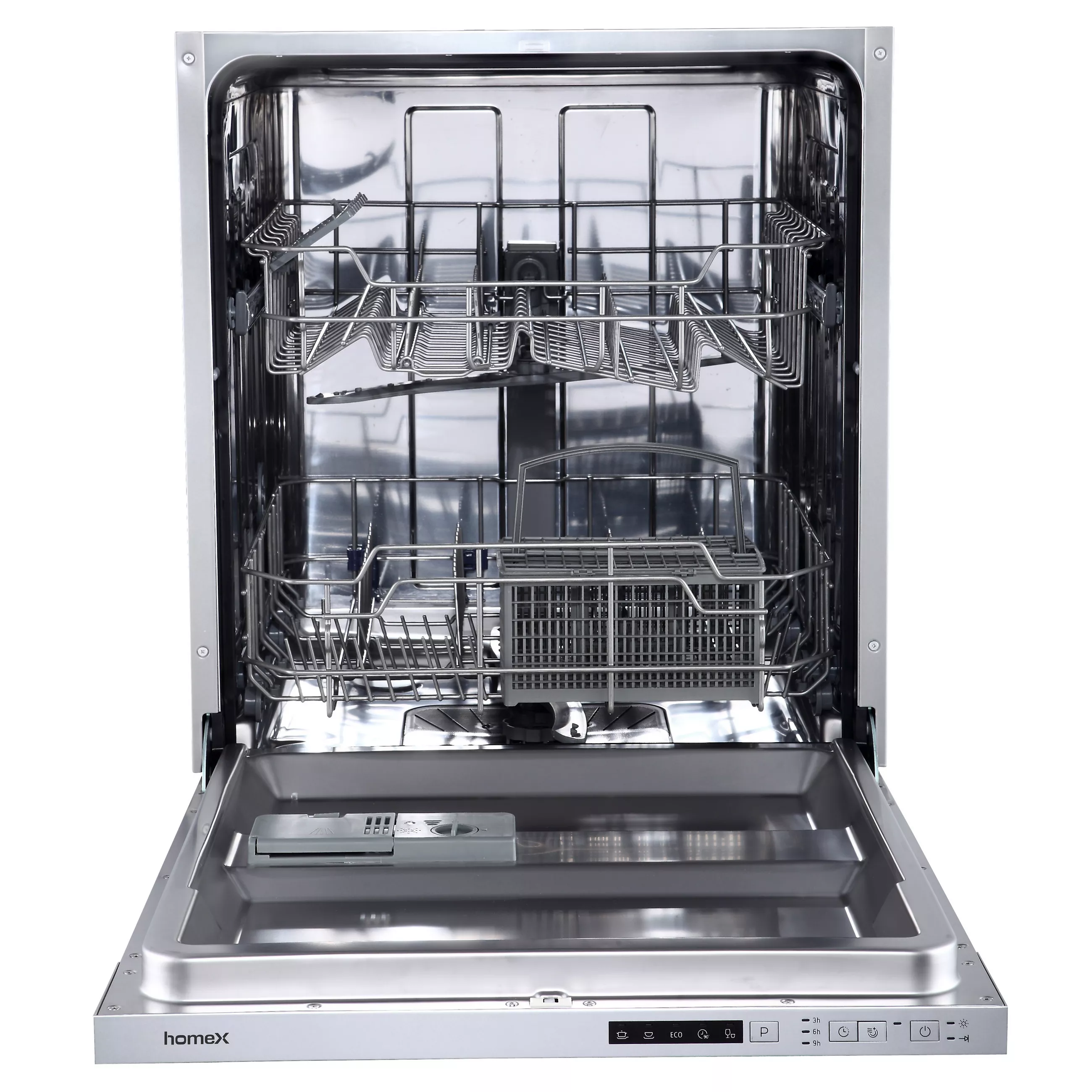 homeX fully integrated dishwasher, 60 cm, built-in dishwasher, 14 place settings, 5 programs, AquaStop, height-adjustable upper basket