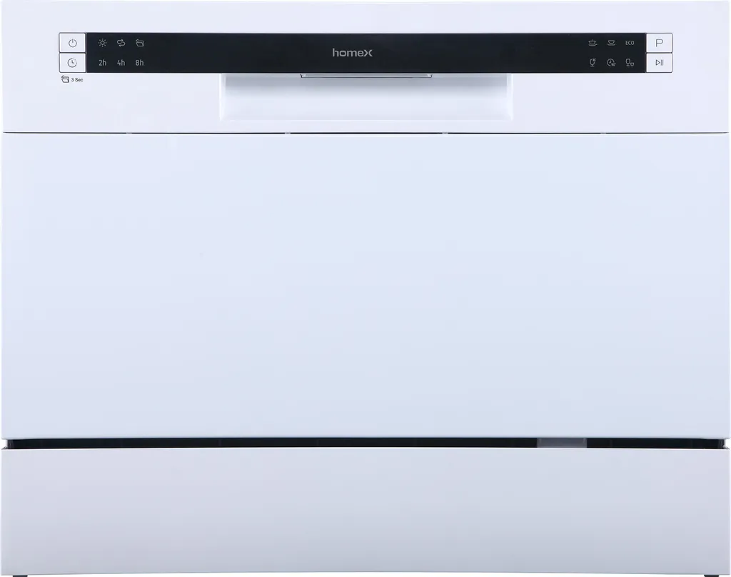 homeX GST6AE-W Tabletop Dishwasher | Mini Dishwasher with 6 Programs | Small Dishwasher for 6 Place Settings | White