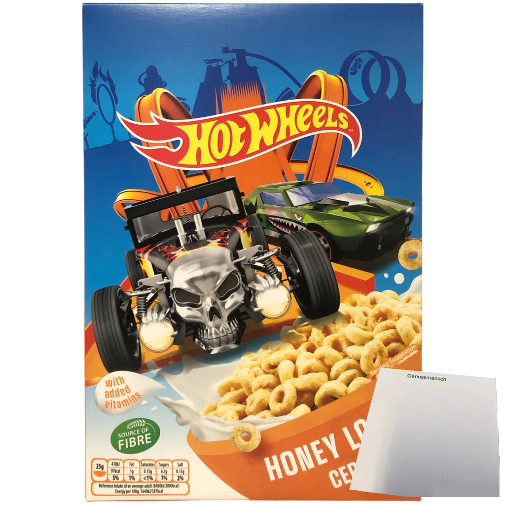 Hot Wheels Honey Loops Whole Grain Breakfast Cereal with Honey (375g Pack) + usy Block