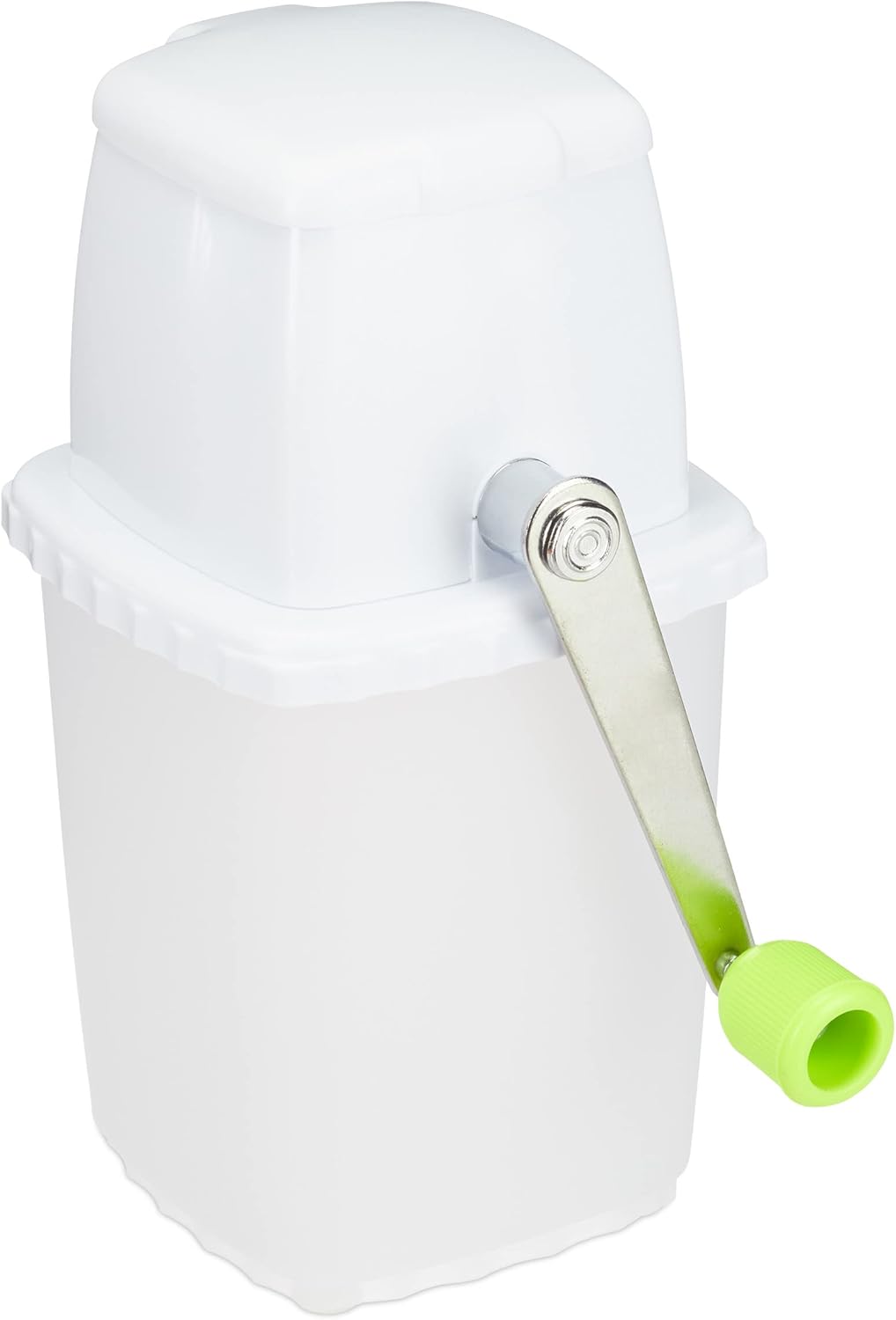 Relaxdays Manual Ice Crusher with Hand Crank, Bar Accessories, No Electricity, Rustproof, Ice Crusher, White/Green