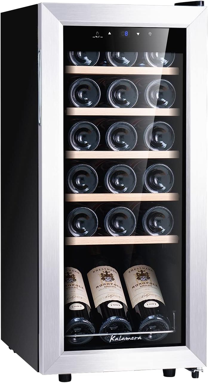 Kalamera KRC-51FCSS Wine Refrigerator, 18 Bottles, 51 Liters, Small Wine Fridge with Compressor, 5-18 °C Cooling Zone
