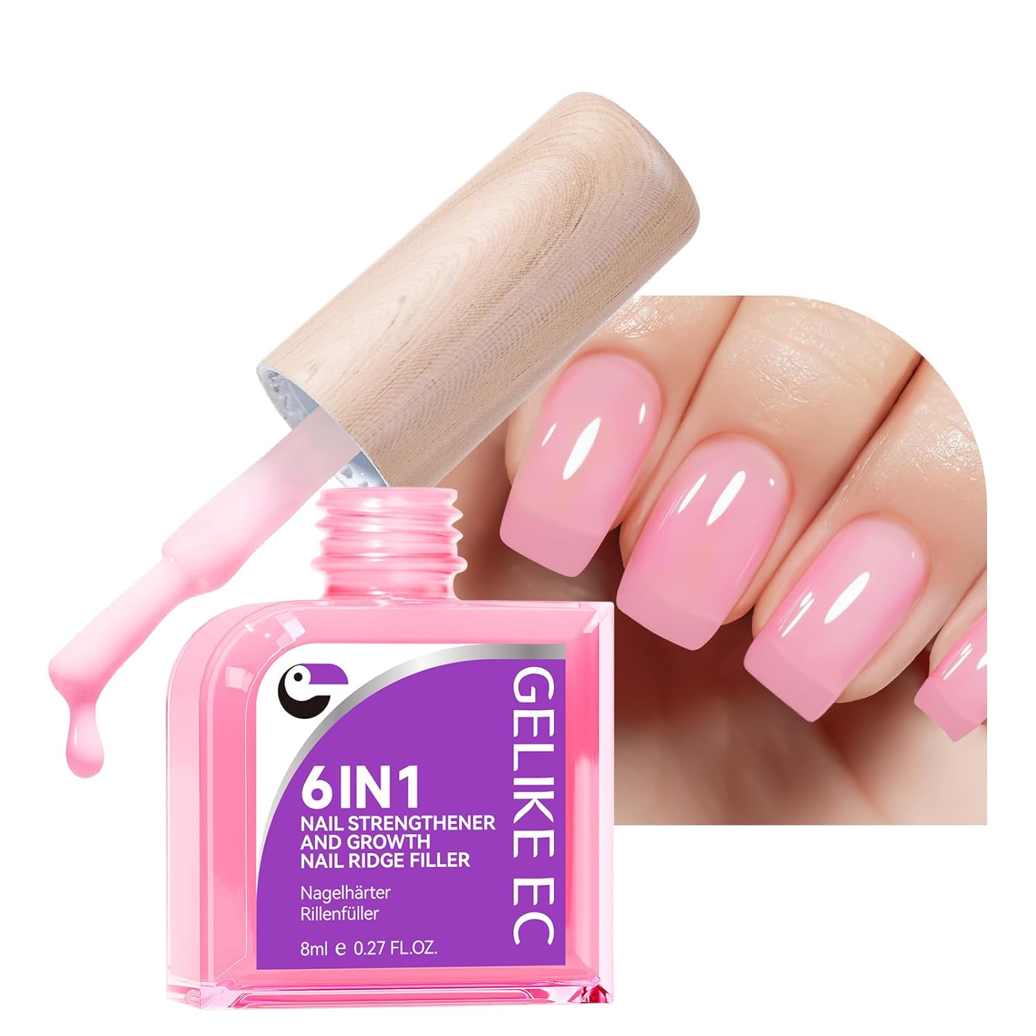 Gelike ec Nail Hardener Growth Nail Groove Filler: 6 in 1 Pink Nail Strengthener Repair for Thin Damaged and Brittle Nails