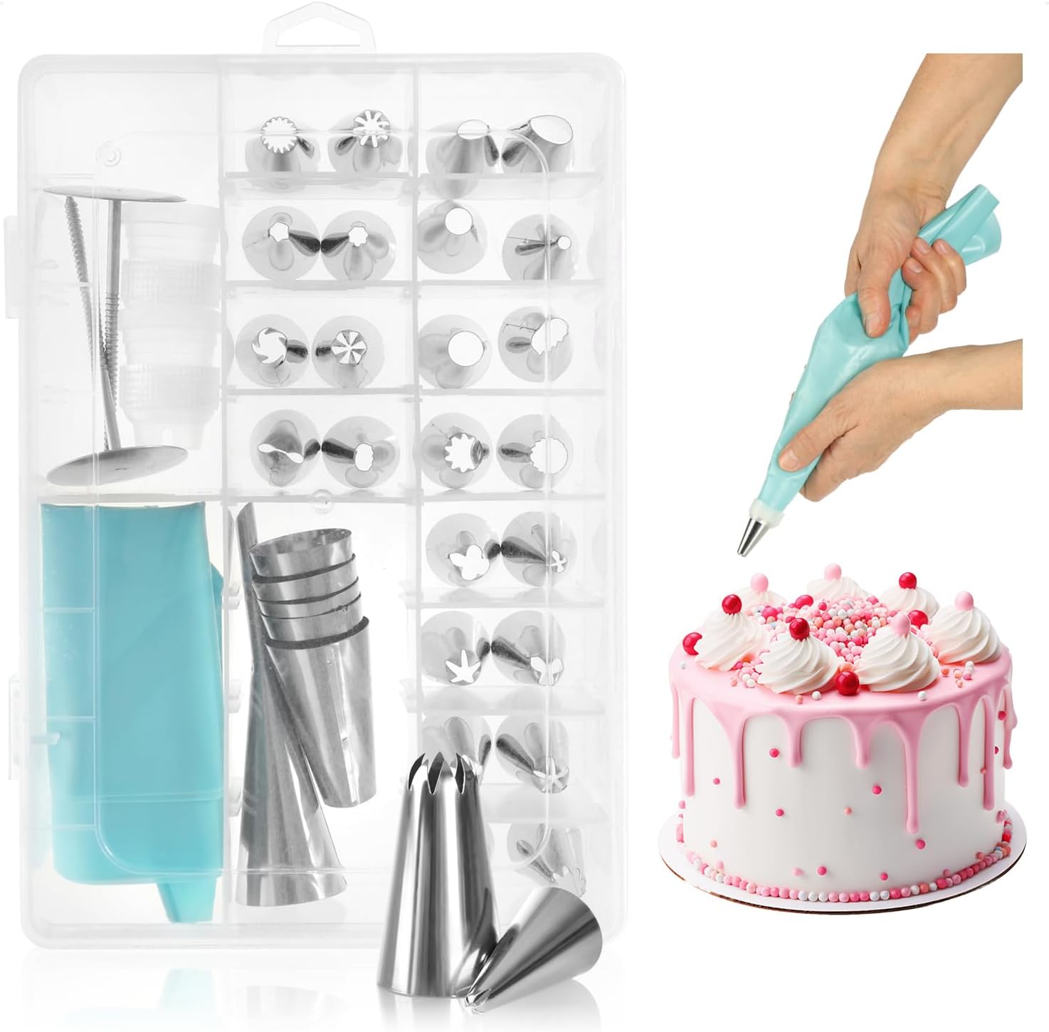 38 Piece Cake Decorating Set - Icing Bag with Icing Nozzles - Reusable Piping Bags - Stainless Steel Decorating Tool (Set - 36 Pieces)
