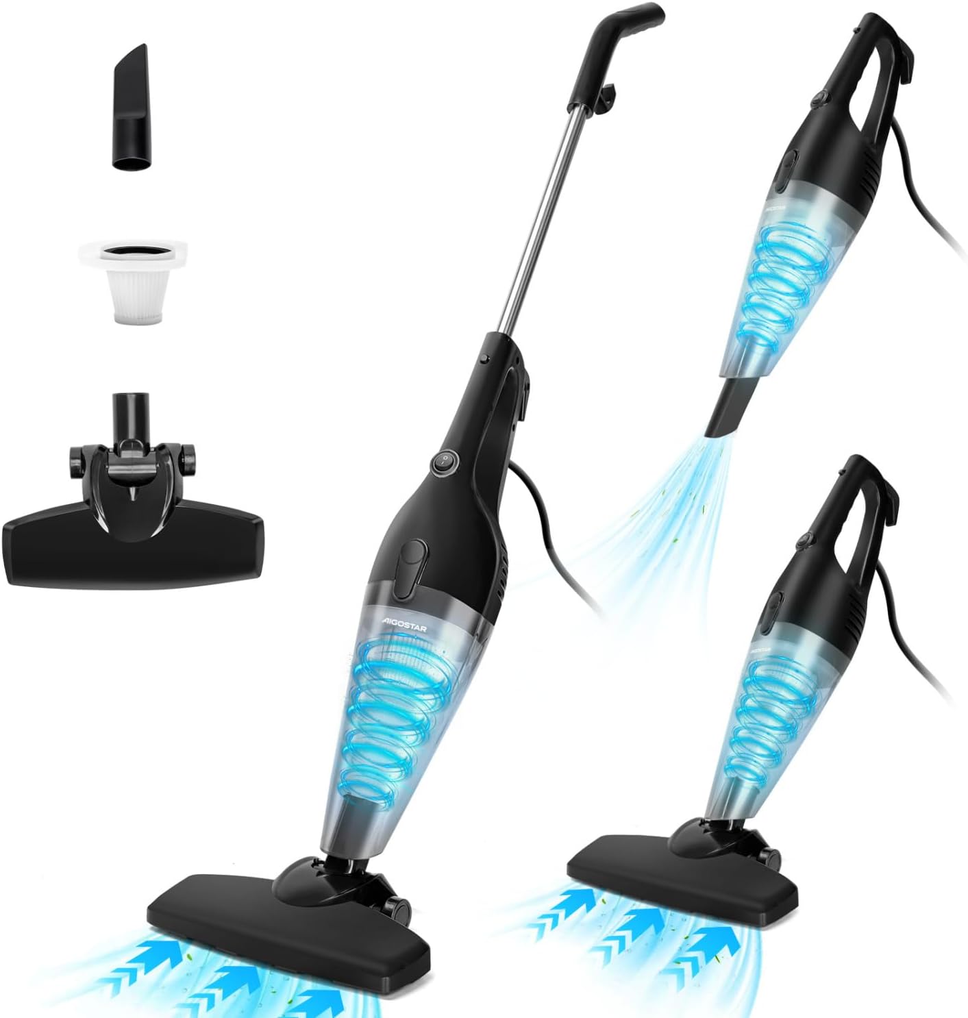 Aigostar Stan Vacuum Cleaner with Cable, 4-in-1, 600 W Stick Vacuum Cleaner, 15 KPA, 1.2 L Capacity, Lightweight and Ideal for Home, Sofa and Pet Cleaning