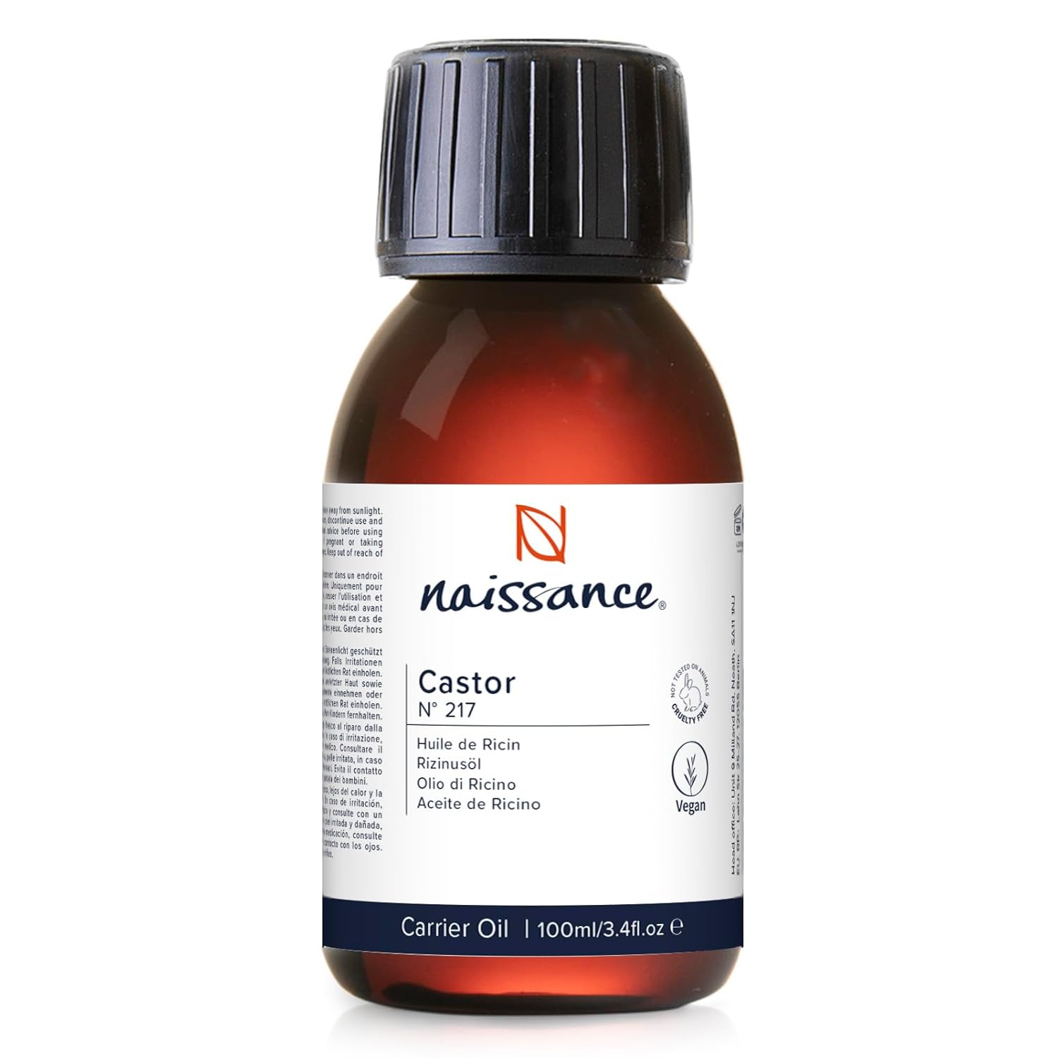Naissance Cold-Pressed Castor Oil (No. 217) 100 ml Pure Natural, Vegan, Hexane-Free, GM Free Oil Nourishes and Hydrates for Hair, Eyelashes and Eyebrows