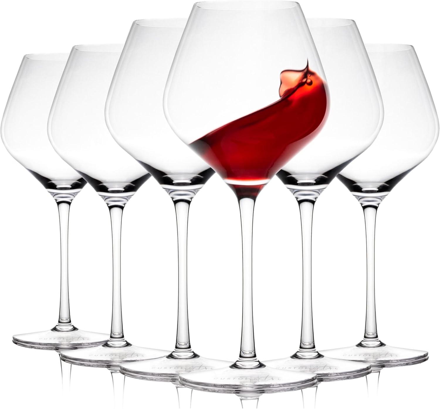 Gusto Nostro Store Gusto Nostro Crystal Glass Wine Glasses, Set of 6 Wine Glasses, Long Stem, for Red and White Wine, Dishwasher Safe, Chic, Elegant, Large and Tall, for Weddings, Christmas, Anniversaries (650 ml)