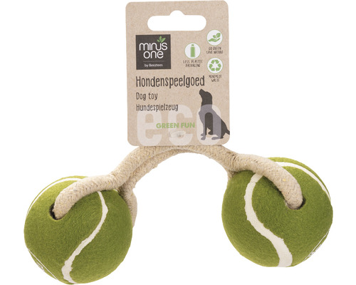 Dog toy beeztees Minus one Duo tennis ball cord green brown 6 x 21 cm