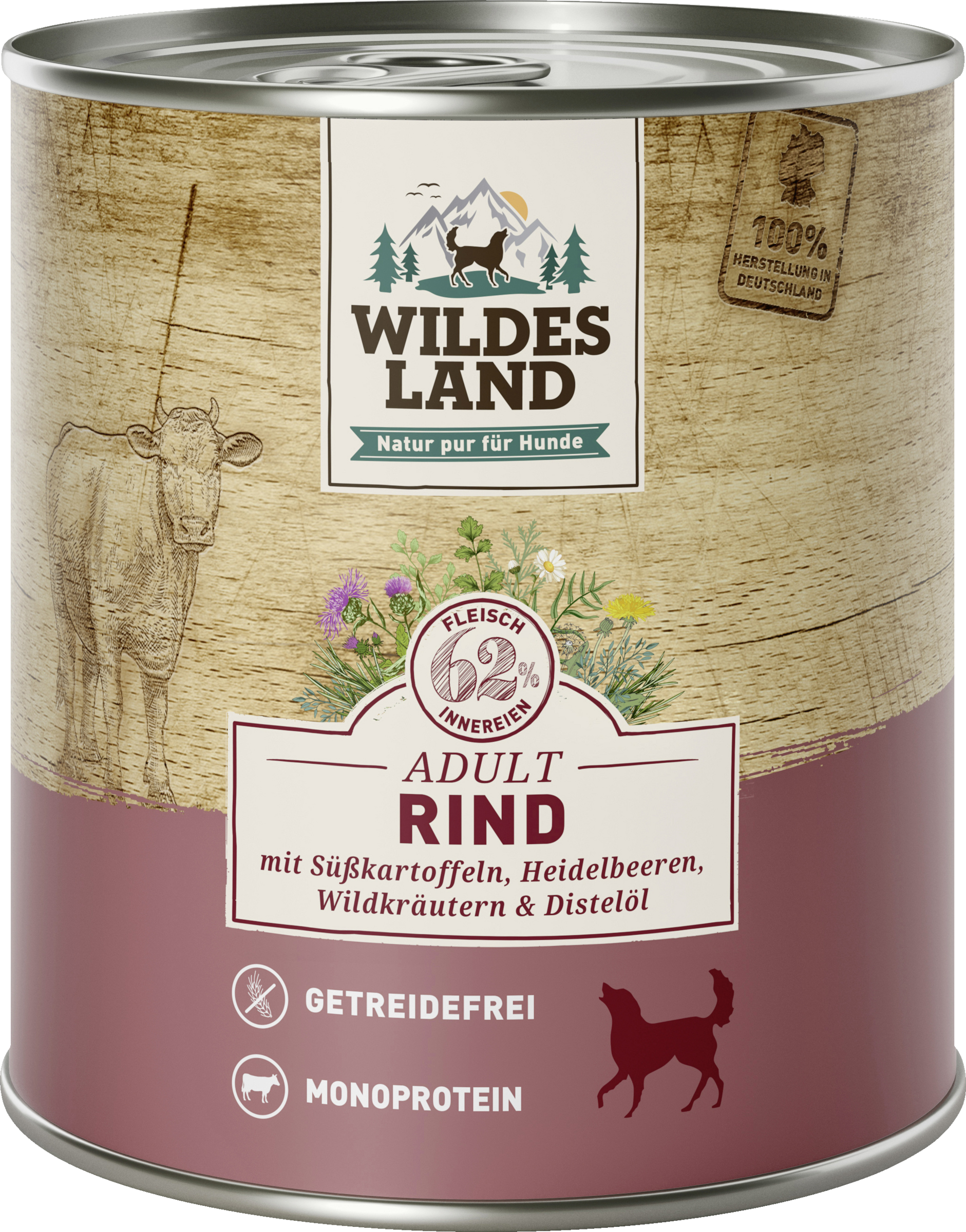 Wildes Land Wet dog food - beef with sweet potatoes, blueberries, wild herbs and safflower oil