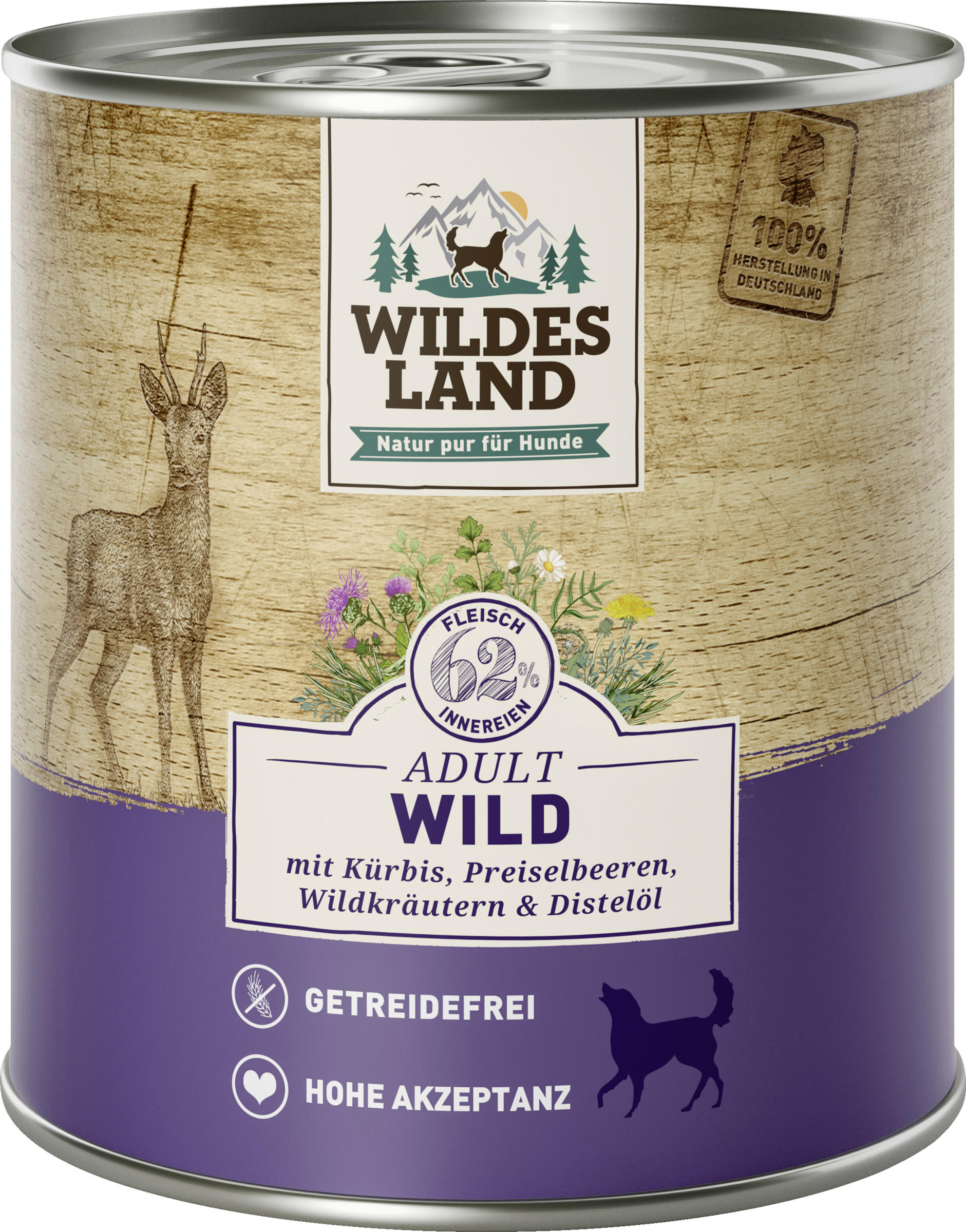 Wildes Land Wet dog food - wild with pumpkin, cranberries, wild herbs and safflower oil