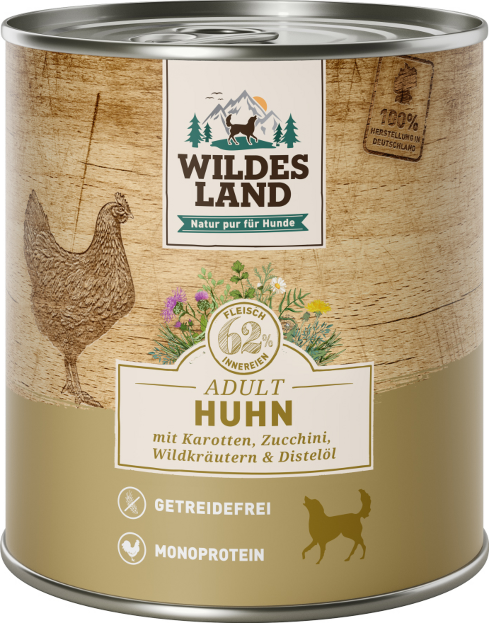 Wildes Land Adult chicken dog food with carrots, zucchini, wild herbs and safflower oil