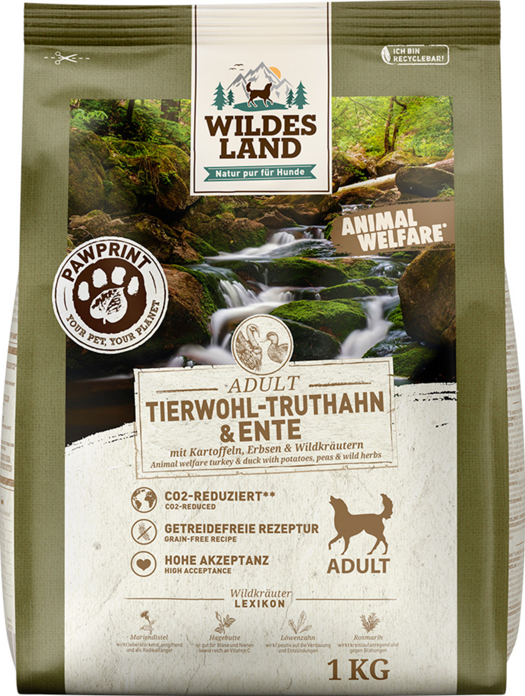 Wildes Land Dog Food Adult PawPrint Animal Welfare Turkey & Duck