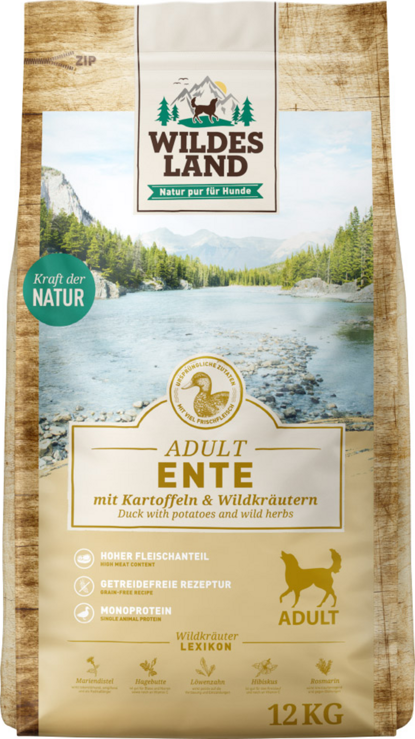 Wildes Land Dog food duck with potatoes and wild herbs
