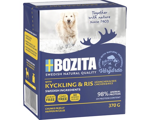 BOZITA wet dog food bites in jelly with chicken & rice 370g grain-free