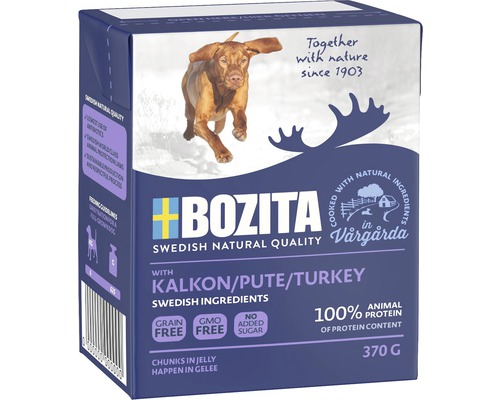 BOZITA wet dog food bites in jelly with turkey, 370g, grain-free