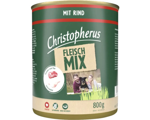 Christopherus wet dog food, beef meat mix, 800g, grain-free
