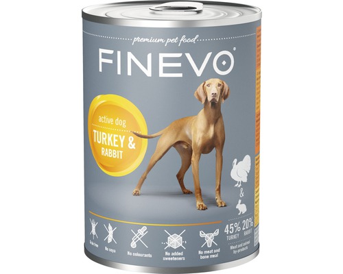 Wet dog food FINEVO Active Dog rabbit and turkey 800 g
