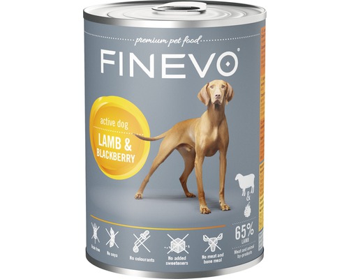 Wet dog food FINEVO Active Dog lamb with blackberry 800 g