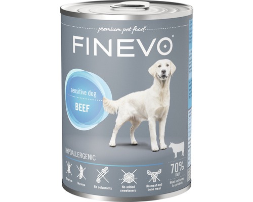 Wet dog food FINEVO Sensitive Dog pure beef 400 g, monoprotein, single protein