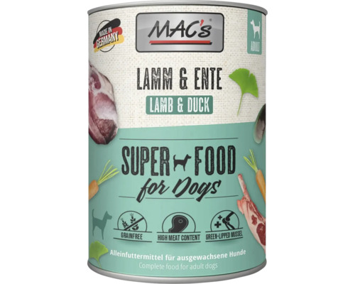 MAC's DOG wet dog food, lamb and duck, 400g