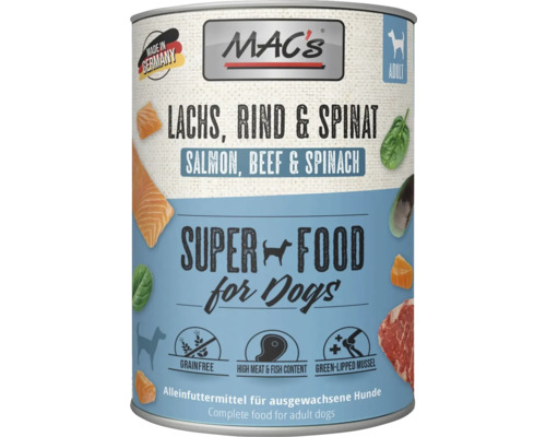 MAC'S DOG wet dog food, seafood, pasta and spinach, 800g