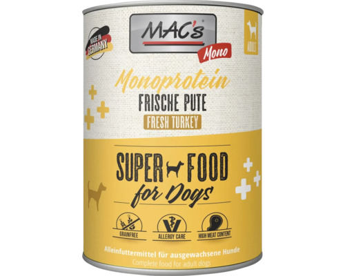 MAC's DOG Sensitive wet dog food, turkey 100% and millet, 800g