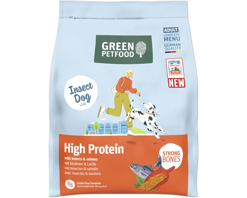 GREEN PETFOOD Dry Dog Food High Protein with Insects & Salmon 900g, with insects and salmon