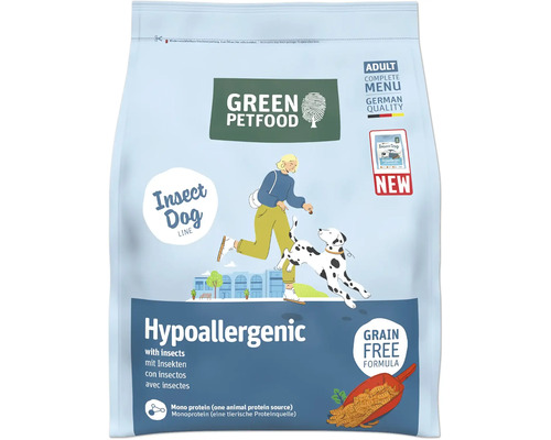 GREEN PETFOOD Hypoallergenic Dry Dog Food with Insects, 900g, with insects, grain-free