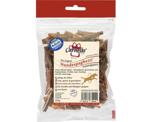 Dog snack Carnello dog spaghetti training made from natural casings, in optimal training size, cares for the teeth, soy, gluten and grain free, approx. 100 g